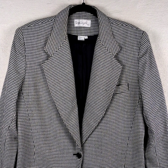 Spiegel Houndstooth Wool Blend One Notched Long Sleeve Button Front Blazer - Picture 3 of 14